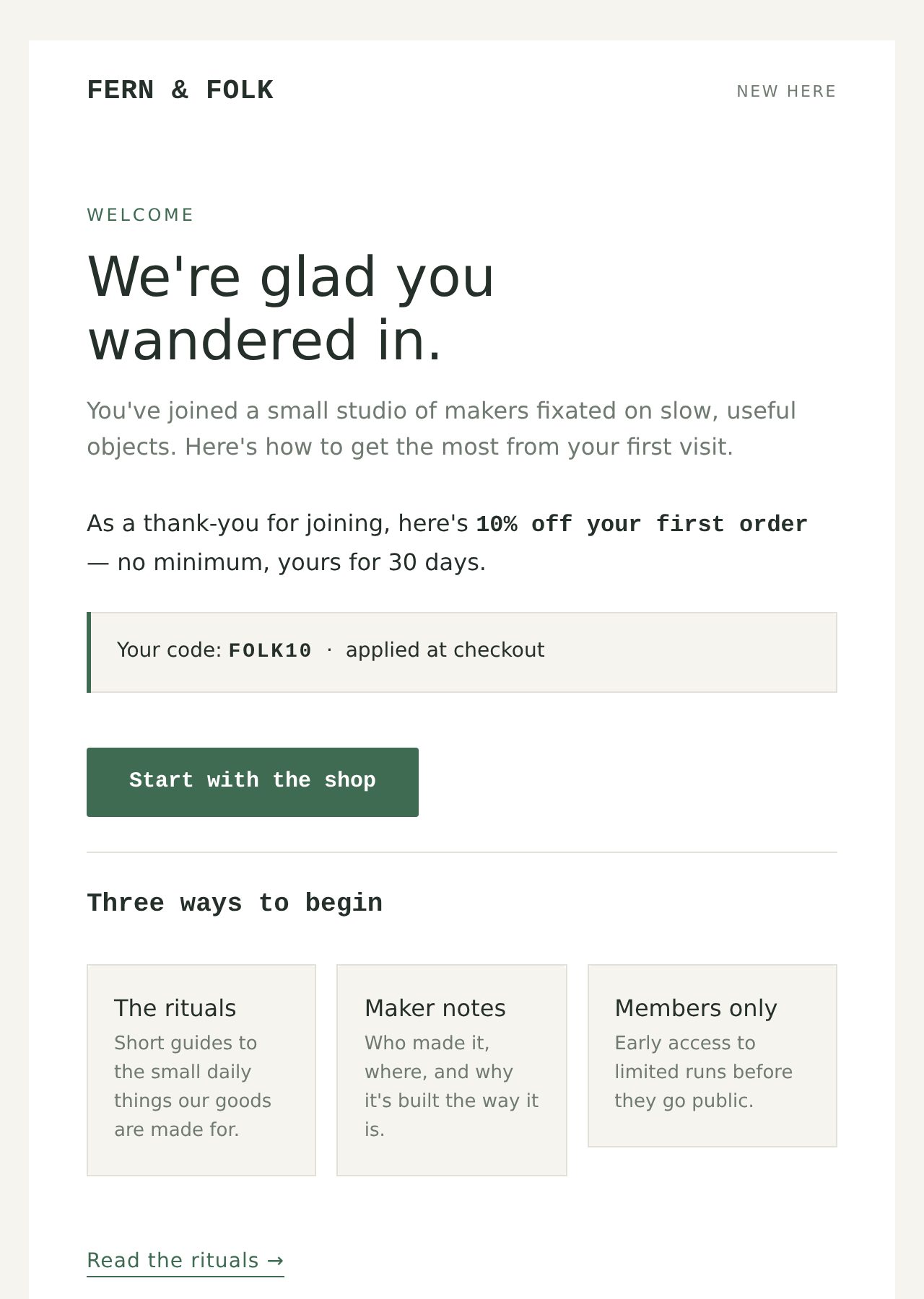 Fern & Folk Welcome email preview · Welcome to Fern & Folk